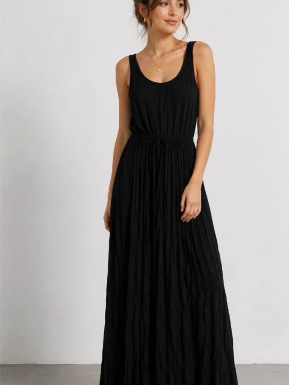 NWOT Banana Republic Black Sleeveless Pleated Maxi Dress Size Large